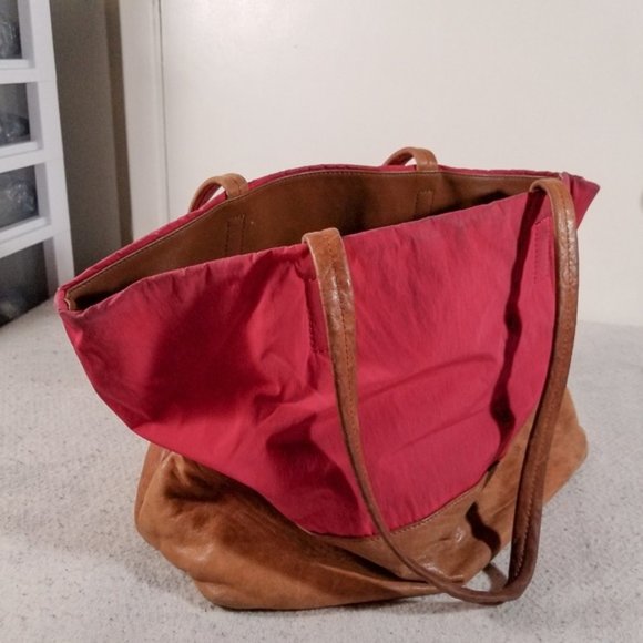 DKNY Dark Pink & Brown Suede Large Shoulder Bag - Picture 2 of 8